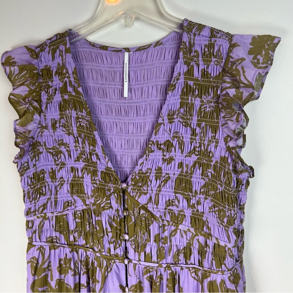Anthropologie Peregrine Tiered Midi Dress Smocked Cottagecore Large L Purple - Picture 8 of 16